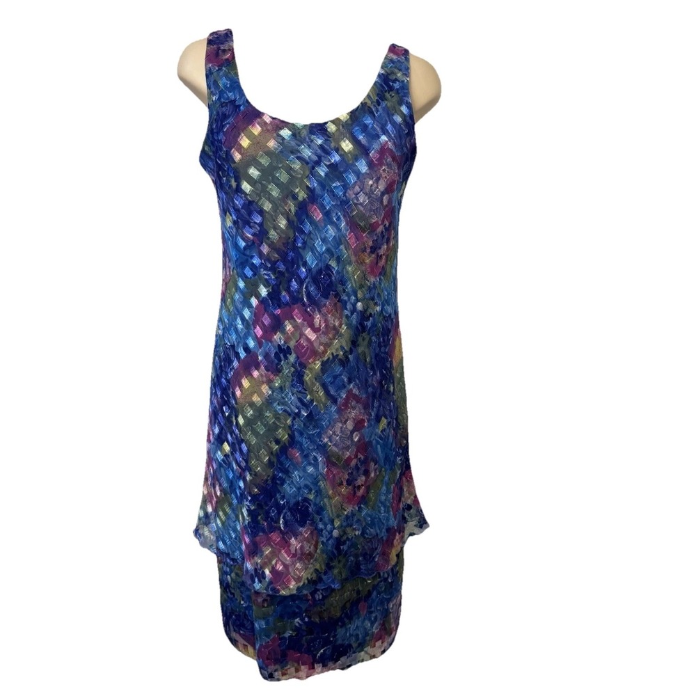 Vintage Patra Women's Dress Size 8 Peacock Fairy Shimmery Tiered - Picture 2 of 8
